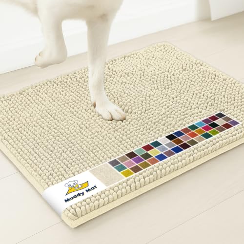Image of Muddy Mat | Super Water Absorbent Door Mat Indoor, Microfiber Quick Dry Chenille Entryway Rug, Slip Resistant Front Door Mat, Indoor Mats for Entryway, Machine Washable Pet Rug, Ivory 18 inch x 28 inch