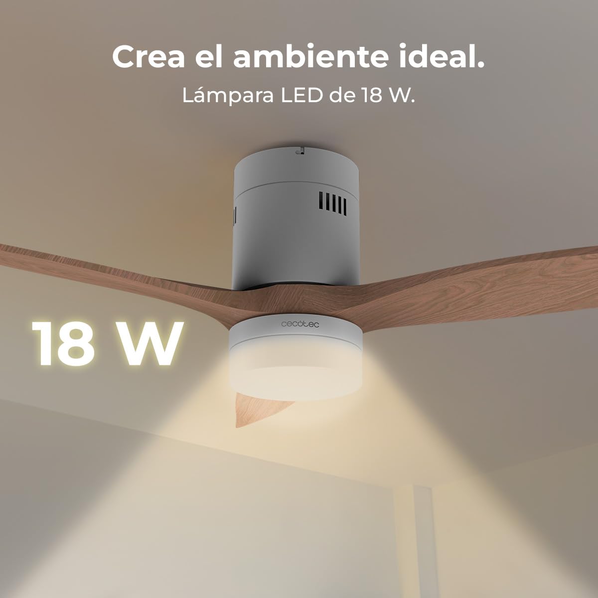 Cecotec Ventilador de Techo con Luz LED Energysilence Aero 5600 Classic. 40W, Motor DC, Diámetro 132 cm, Lámpara Led 18W, Temporizador, 6 Velocidades, Mando A Distancia, Función Verano/Invierno