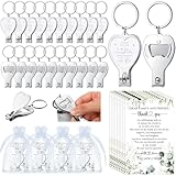 Tondiamo 50 Set Wedding Party Favors for Guests Bulk Heart Multi Function Bottle Opener Cheer to Love Nail Clipper Keychain Wedding Thank You Cards Organza Bags Wedding Souvenir Party Supplies