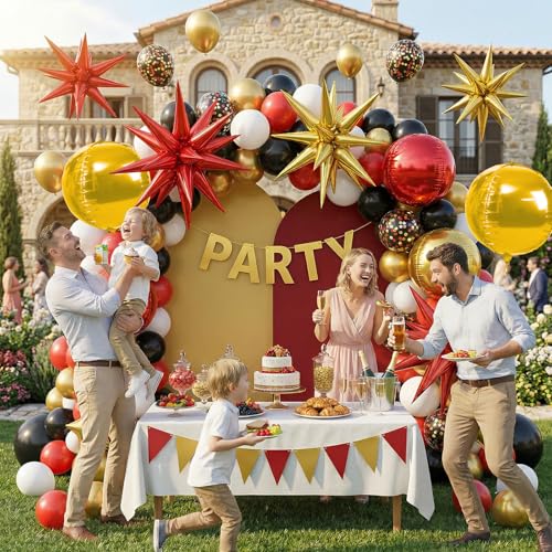 Image of 6pcs 22 Inch Gold Red Star Balloons And 4d Large Foil Balloons, Gold Foil Star Spike Balloon Red 4d Ball Balloon For Graduation Mother'S Day Birthday Baby Shower Party Wedding Anniversary Decorations
