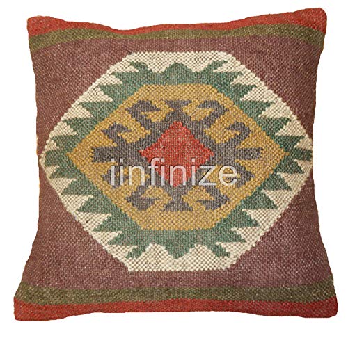 Housse de coussin kilim lot de 4 en jute et laine style bohemien de 45x45 cm pour salon - 4