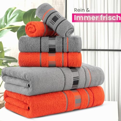 Casa Copenhagen, 6teiliges Designer Handtuch Geschenkset aus 100% ägyptischer Baumwolle –Grau Rot, 600 g/m² (2Badetücher, 2Handtücher… – Ansicht 5