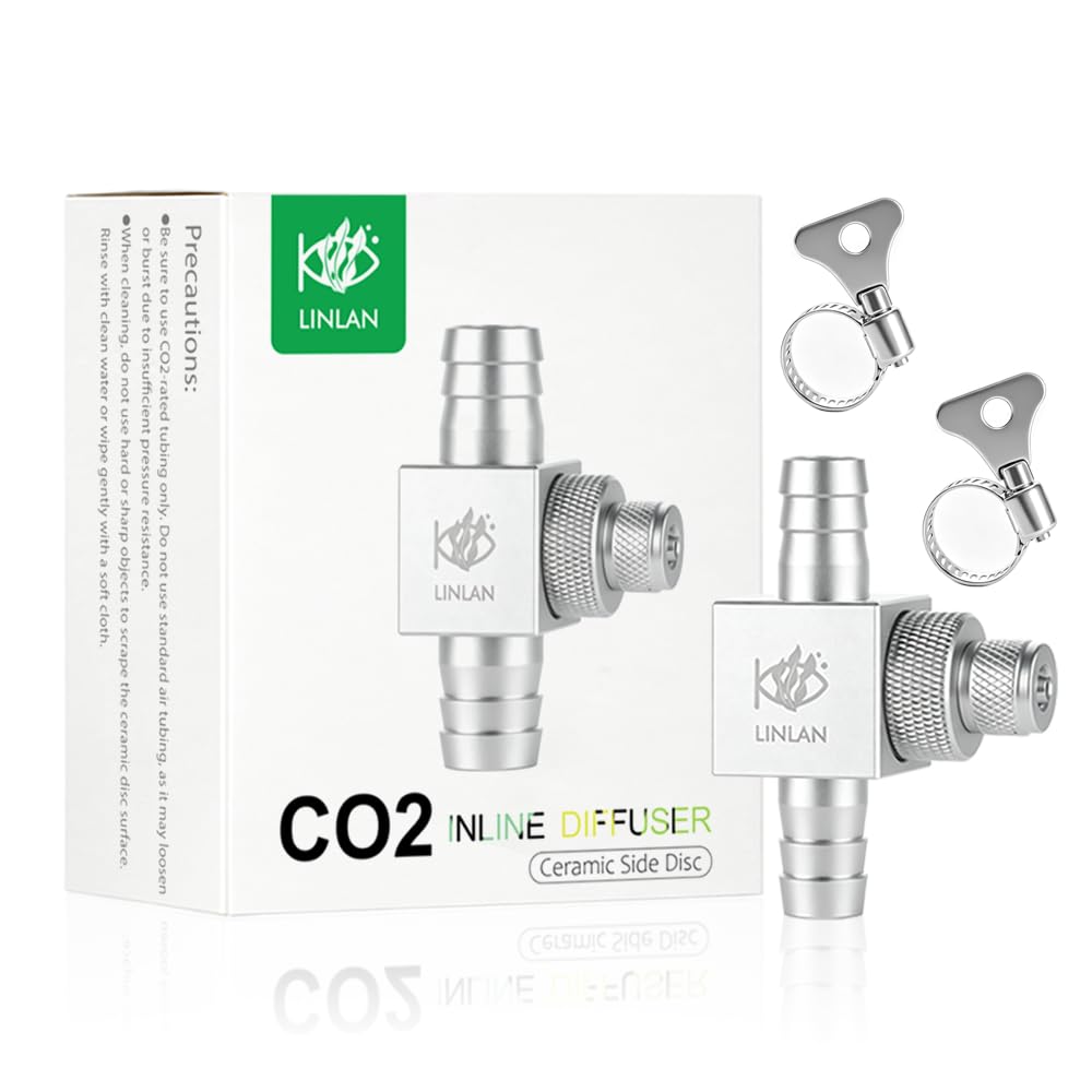 LINLAN Aquarium Inline CO2 Diffuser – Side Disc with Built-in Check Valve, Essential for High Flow Systems, Fits 12mm (1/2") ID Filter Hose