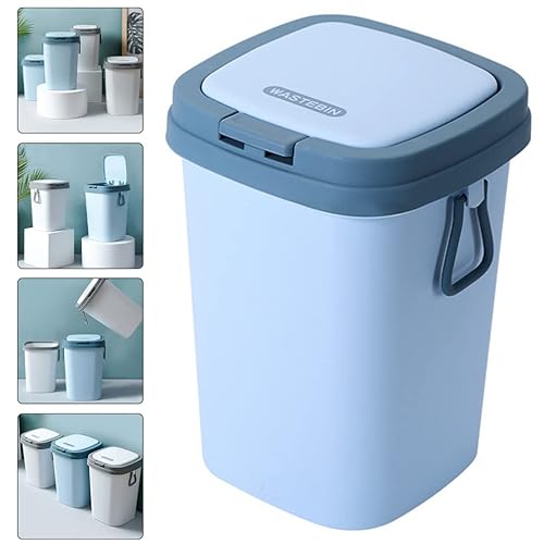 Miniatura 2 de Papelera de baño con tapa de prensa, 8 contenedores de basura para sala de estar, cocina, baño, oficina, color azul cielo