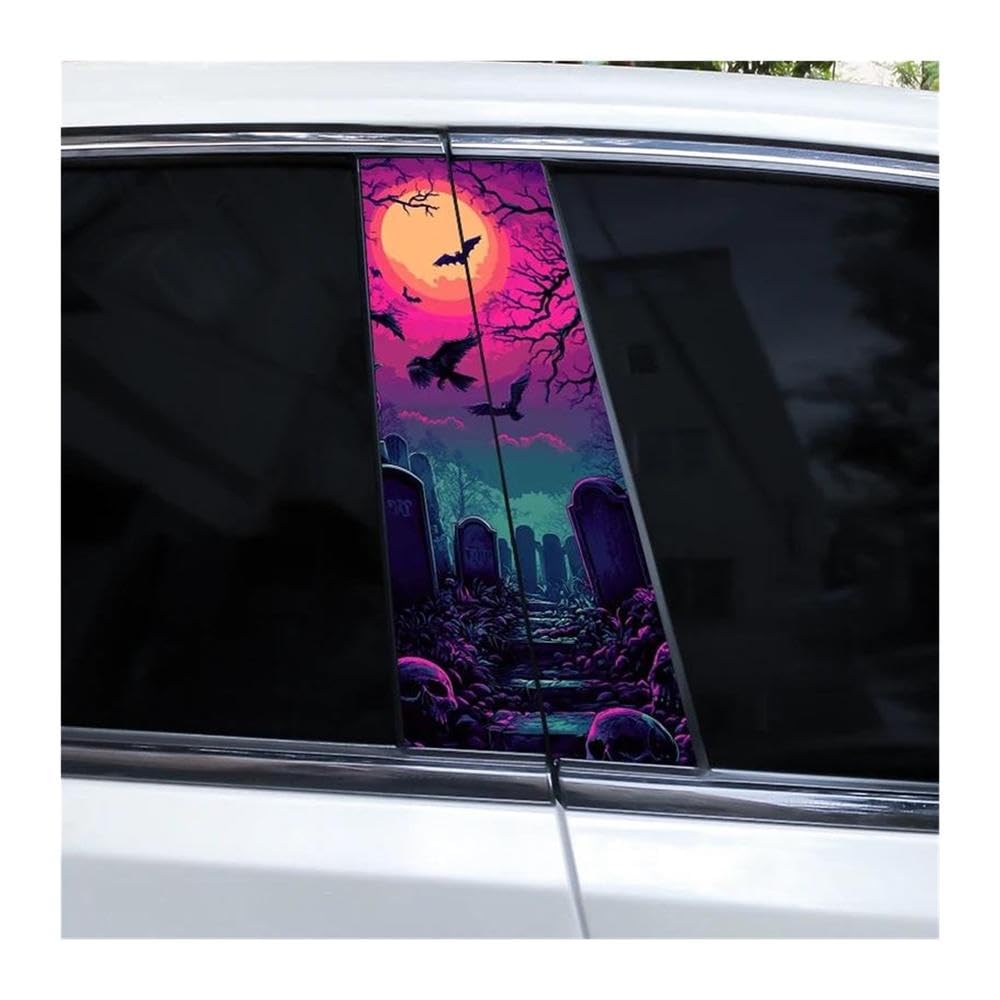 Decorative Items 2pcs Halloween Cemetery Stickers Car Window Pillar Stickers DIY Horror Stickers(F)
