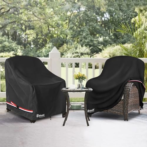 Image of Bitubi Waterproof Patio Chair Covers, Lounge Deep Seat Cover Fits Up to 32W x 34D x 34H inch, Heavy Duty Outdoor Lawn Patio Furniture Cover (2 Pack, Black)