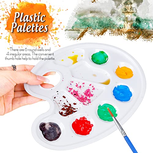Oval Paint Tray Palettes, Fandamei Plastic Paint Tray Palette, Paint Palettes Paint Pallets With Thumb Hole For Adults & Kids, For Painting Or Diy Craft Class, White, 2 Pcs #TOP2