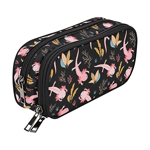 Image of ANANGTEE Cute Axolotls Pencil Case for Boys Teen Girls Navy Blue 10 | Adorable Weeds Large Capacity Back to School Suppies Zippers Pouch, Office Desk Organizers Soft Pen Box