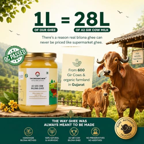 Image of The Organic Meva A2 Bilona Cow Ghee 500 ml | Pure A2 Desi Cow Ghee | Traditional Bilona Churned Ghee | 100% Natural & Organic | Rich Aroma & Authentic Taste | Pure Clarified Butter