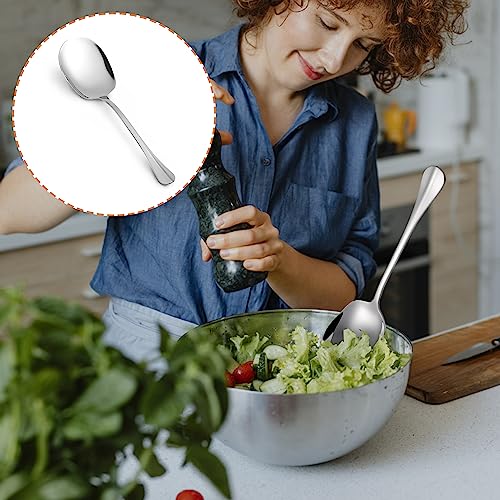 2 cucchiai da portata in acciaio inox, 25 cm, grandi cucchiai da cucina, in acciaio inox, con manici lunghi, cucchiai da insalata, grande cucchiaio per banchetto, buffet, ristorante, posate - immagine 6