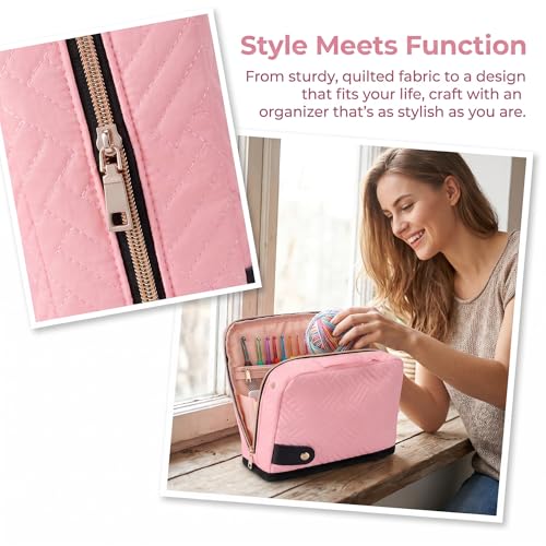 Image of Empty Crochet Hook Case Stand-Up Organizer for Knitting & Crochet Supplies, Crochet Hook Organizer with 26 Slots for 7 inch Hooks and Accessories, Crochet Hook Holder for Needles, Stitch Markers & More