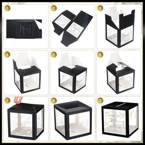 Image of Pajean 50 Pcs Greenery Share a Memory Card for Celebration of Life Cards Box with Clear Windows Memory Box for Funeral Wedding Birthday Graduation Bridal Shower Guest Card Ideas(Clear,Black Gold)