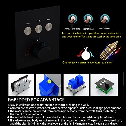 Matte Black Led Rain Shower Head Set With Body Jets And Handheld Spray, Cupc Wall Mounted 8 X 12 Inch Shower System Can Use All Options At A Time #TOP4