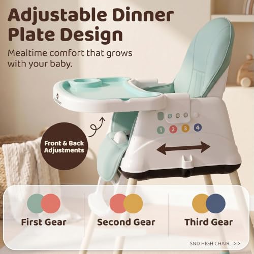 Image of StarAndDaisy High Chair for Baby /Baby Feeding Chair for 0 to 5 Years with 4 in-1 Multifunctions /High Chair with Wheels,Height Adjustable, Detachable Tray & 3-Point Safety Belt - Green