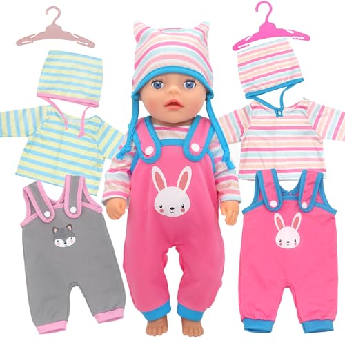 6 Stück Puppenkleider für 12-14 Zoll Baby Puppen Süße Puppen Kleidung mit Koala Hasen Overall Mütze Oberteil Kleiderbügel 30-35cm Neue Puppenkleidung Outfits Puppenzubehör Geburtstag Geschenk