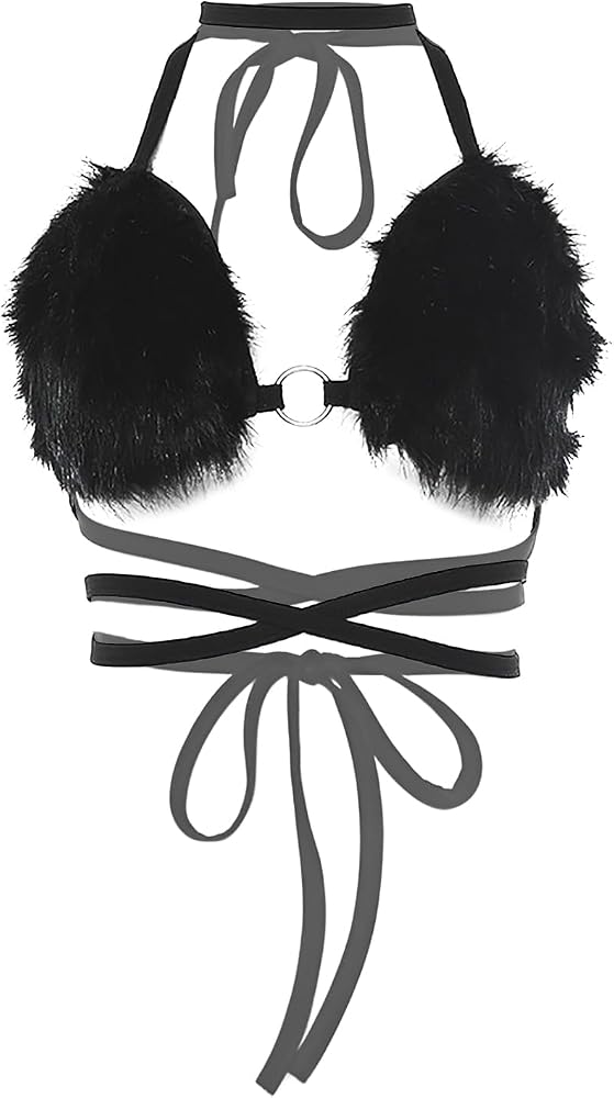 Amazon.com: Women's Rave Furry Bra Top Strappy Faux Fur Halter