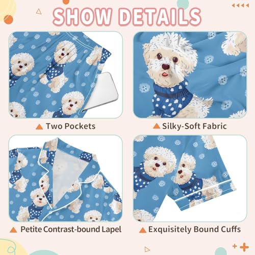 White Dog Blue Dots Pajamas Set Summer Button Down Sleepwear Pjs Sets Comfy Loungewear3