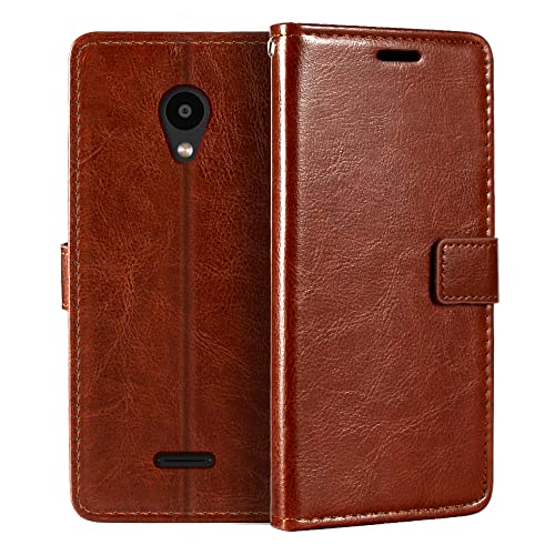 Shantime Funda de Cuero Compatible con Meizu C9 Pro, Diseño Ejecutivo Magnética, 3 Ranuras, Marco para Foto y Cartera Oculta(Marrón)