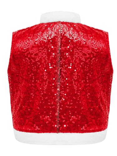 TiaoBug Kids Boys Girls Sequins Christmas Waistcoat Xmas Santa Elf Waistcoat Santa Claus Vest with Faux Fur Hem2