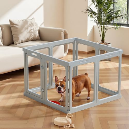 Gardner Pet Acrylic Pet Playpen, Transparent Dog Pen Indoor with Door, Puppy Pen Easy Assemble & Cleaning, Transparent Dogs Fence Indoor, Suitable for Puppy/Cat/Small Animals, 61 cm H (8 Panel, Grey)