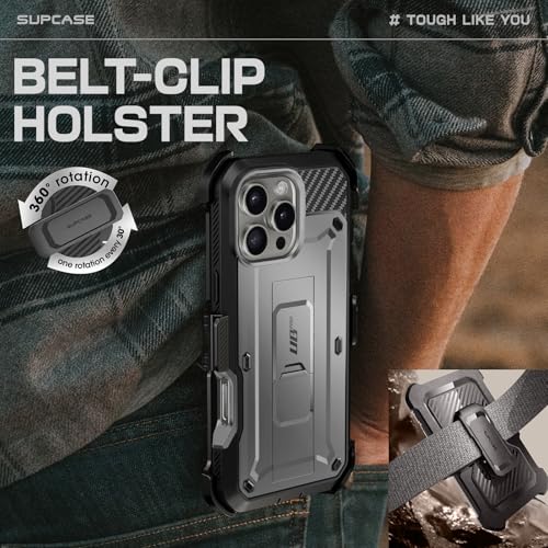 Image of SUPCASE for iPhone 16 Pro Case with Screen Protector (Unicorn Beetle Pro), [Built-in Stand & Belt-Clip] [Military-Grade Protection] Full Body Heavy Duty Phone Case for iPhone 16 Pro 6.3'' 2024, TiGray
