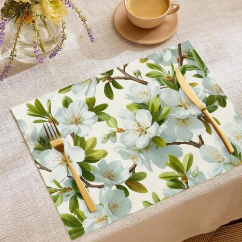 Sets de table lin imperméable 45x30cm, décoration de table rectangulaire fleurs lot de 6