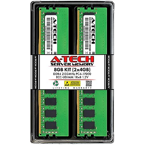 Image of A-Tech Server 8GB Kit (2x4GB) DDR4 2133MHz PC4-17000 ECC UDIMM 1Rx8 Single Rank 1.2V ECC Unbuffered DIMM 288-Pin Server & Workstation RAM Memory Upgrade Modules (A-Tech Enterprise Series)