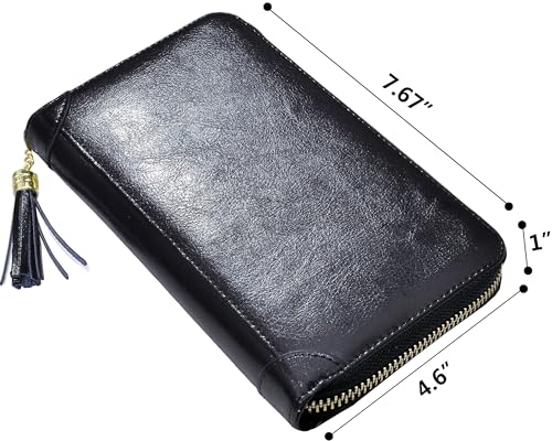 Image of Womens Credit Card Holder Wallet RFID Leather Small ID Card Case, 60 Card Slots - BlackNew, 7.67 inch x 4.6 inch x 1 inch (19.5 x 11.3 x 2 cm), Fashion