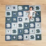 Picture of CHILDLIKE BEHAVIOR Baby Play Mat - 72x72-Inch Soft Foam Interlocking Tiles with ABC and Numbers - Educational Activity Mat for Crawling Infants and Toddlers - Waterproof Playmat, Blue, Gray, Turquoise