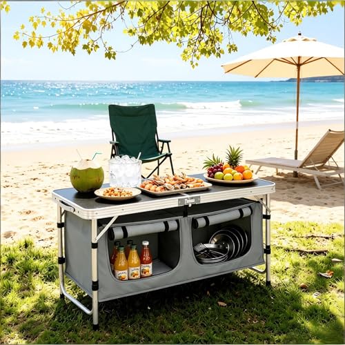 Table pliante 120 cm réglable avec sac : finie la table de camping instable - 2