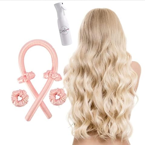 Heatless Hair Curler with Mist Bottle. Heatless Curling Rod Headband,No Heat Wave Hair Curlers Styling Tools for Long Medium Hair,Hair accessories for women,Soft And Shiny (Pink) Satin Heatless Curls Cover