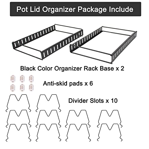 Wanlian Pot And Pan Organizer For Cabinet, Expandable Pots And Pans Rack Holder With 10 Compartment Adjustable Pot Lid Organizer For Cabinet, Kitchen Cookware, Bakeware, Cutting Board (Black, 7" W) #TOP6