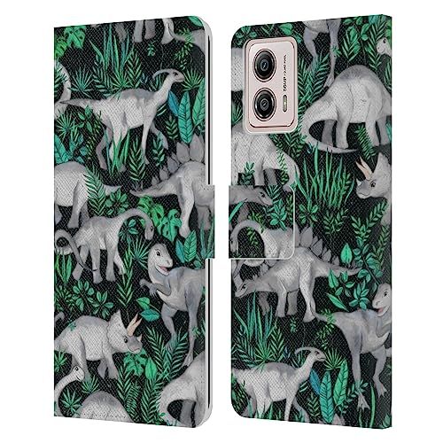Head Case Designs Officially Licensed Micklyn Le Feuvre Dinosaur Jungle Patterns 6 Leather Book Wallet Case Cover Compatible with Motorola Moto G53 5G