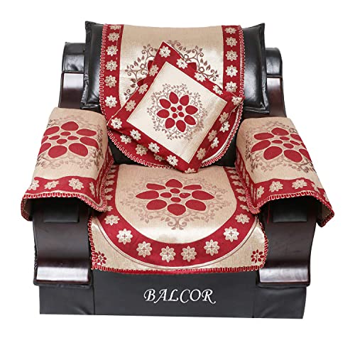 Image of Cotton 12 PCs DECAN Design Sofa Cover with Handle Cover Set of 5 Seater(3+1+1+6), Cushion Cover 16 * 16 Set of 5 PC, Total 17 PCs Set-Maroon