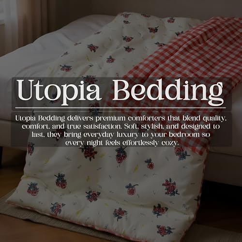 Image of Utopia Bedding Microfiber AC Comforter for King Size 220x240 cm - Lightweight, Skin-Safe & Hotel-Style Quilted Blanket with Floral Print (Cream)