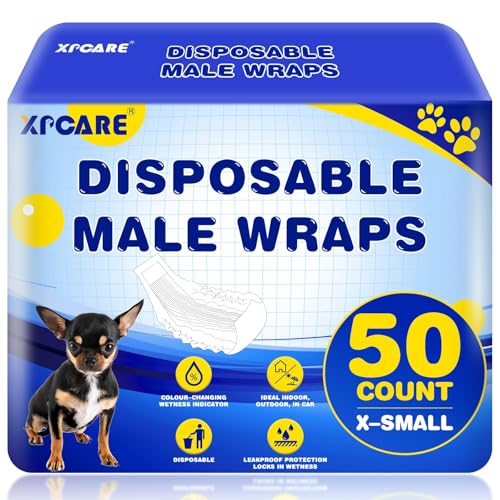 Image of 50 Count Disposable Dog Diapers Male with Wetness Indicator(X-Small) | Dog Belly Band Belly Bands for Male Dogs Male Dog Wraps,Super Absorbent Leak-Proof Fit for Incontinence Marking
