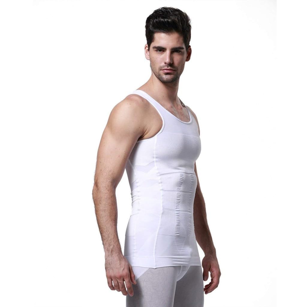 lampostick Men’s Slimming Body Shaper Vest Shirt Abs Abdomen Slim Stretchable Tummy Tucker Vest White-picture-28