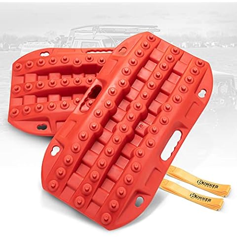 BUNKER INDUST Off-Road Traction Boards, 2 Pcs Recovery Tracks Traction Mat for 4X4 Jeep Mud, Sand, Snow Traction Ladder-Red Tire Traction Tool Cover