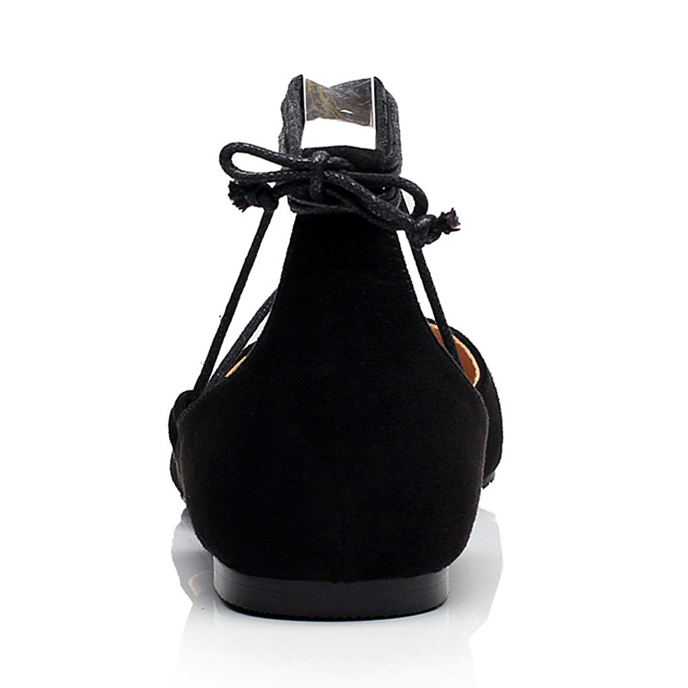 Donna Morbido Pelle Scamosciata Sintetica Piatto Appuntito Pumps Fantasia Croce con Cordoncino Ballerine