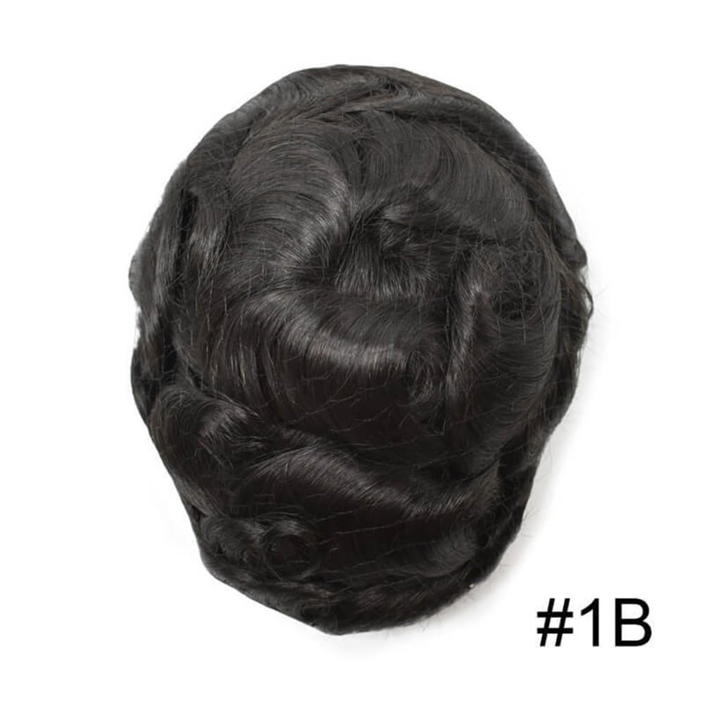 Men's Toupee Parrucca for uomo in capelli umani australiani con pizzo svizzero e pelle PU intorno, protesi for capelli maschili traspiranti(5x7)