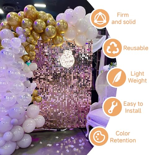 Image of 4 FT x 6 FT Pink Shimmer Wall Backdrop,Shiny Sequins,24 Pcs Sequins Backdrop Decoration Panels,Glitter Bling Photo Background Decorations for Birthday Party Wedding Graduation Anniversary Baby Shower
