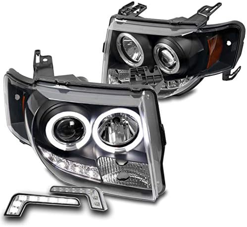LED Halo Projector Headlights Headlamps Black w/6.25" White DRL Lights Compatible with 2008-2012 Ford Escape