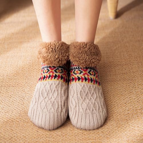 Image of Slipper Socks for Adults Women Men Non Slip Warm House Socks with Grips Winter Thick Fuzzy Cabin Thermal Socks Cozy Gifts for Husband Wife