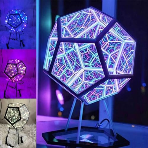 Infinity Mirror Tunnel Light – Lampada reattiva al suono RGB, segnale al neon pentagonale con telecomando e interfaccia USB, luci notturne perfette per giochi, feste di Halloween, compleanni