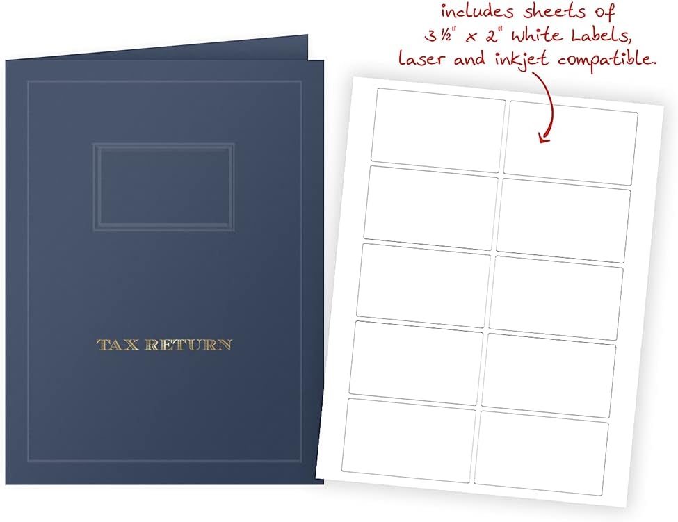The Gallery Collection, 50 Count, Blue, Tax Return Pocket Folders, Gold Foil with Customizable Labels, for Tax Professionals (9 x 12)