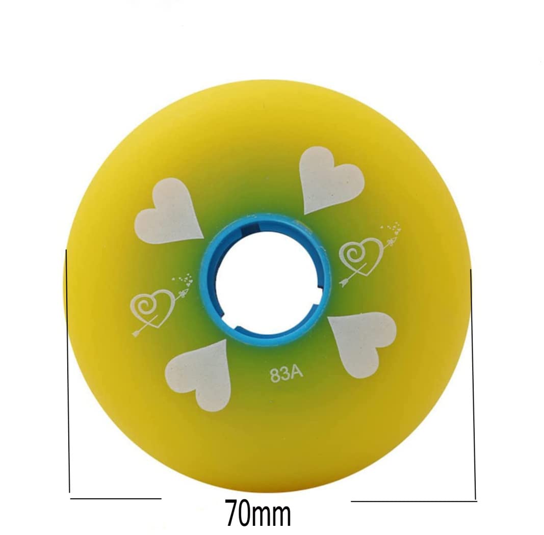 TGHY Ruedas de patín en línea de 8 Uds 64mm/68mm/70mm/72mm/76mm/80mm 83A Ruedas de PU para Interiores Exteriores niñas y niños Ruedas de Repuesto para Patines Principiantes,Amarillo,70mm