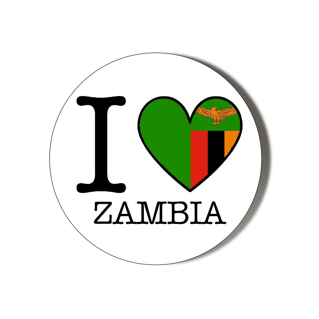 Gift Insanity White I Love Zambia Flag Heart Shaped Design 38Mm Round Fridge Magnet