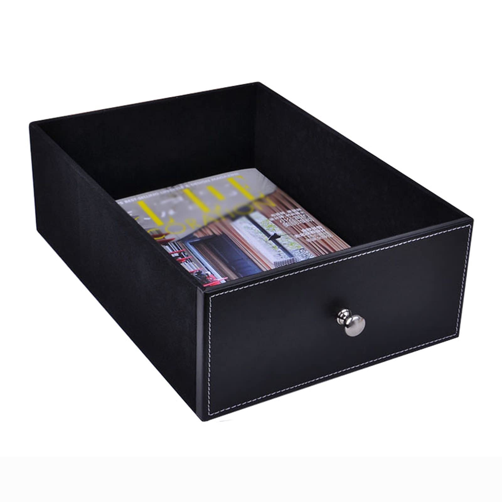 Contenedores de almacenamiento Caja de almacenamiento de tipo cajón de cuero Estuche de almacenamiento de escritorio con mango de metal 2-cajón de oficina caja de almacenamiento de caja de almacenamie
