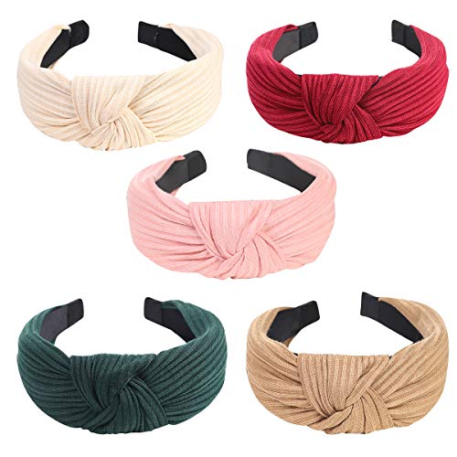 Meartchy Knotted Headbands for Women - Solid Color Hair Hoops - Cross Knot Hairbands with Cloth Wrapped for women and Girls - 5Pcs