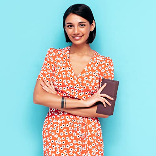 Image of Real Leather Women Wallet Leather with RFID Blocking -Trifold Card Holder Designer Ladies Clutch with ID Window Wallets